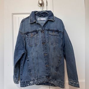 ZARA OVERSIZED DENIM JACKET MID-BLUE SIZE M